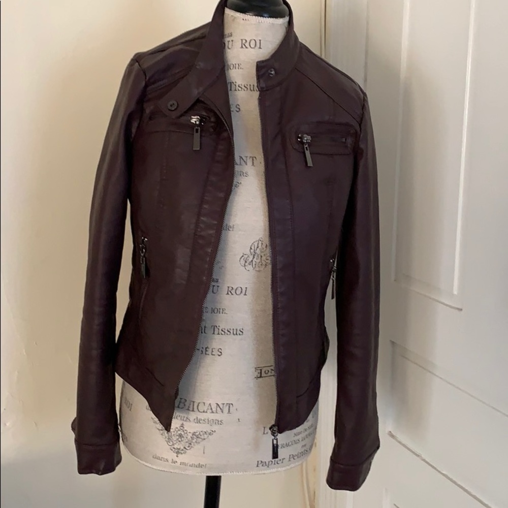 Faux leather jacket fur lined wine color large